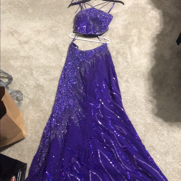 purple two piece prom dress